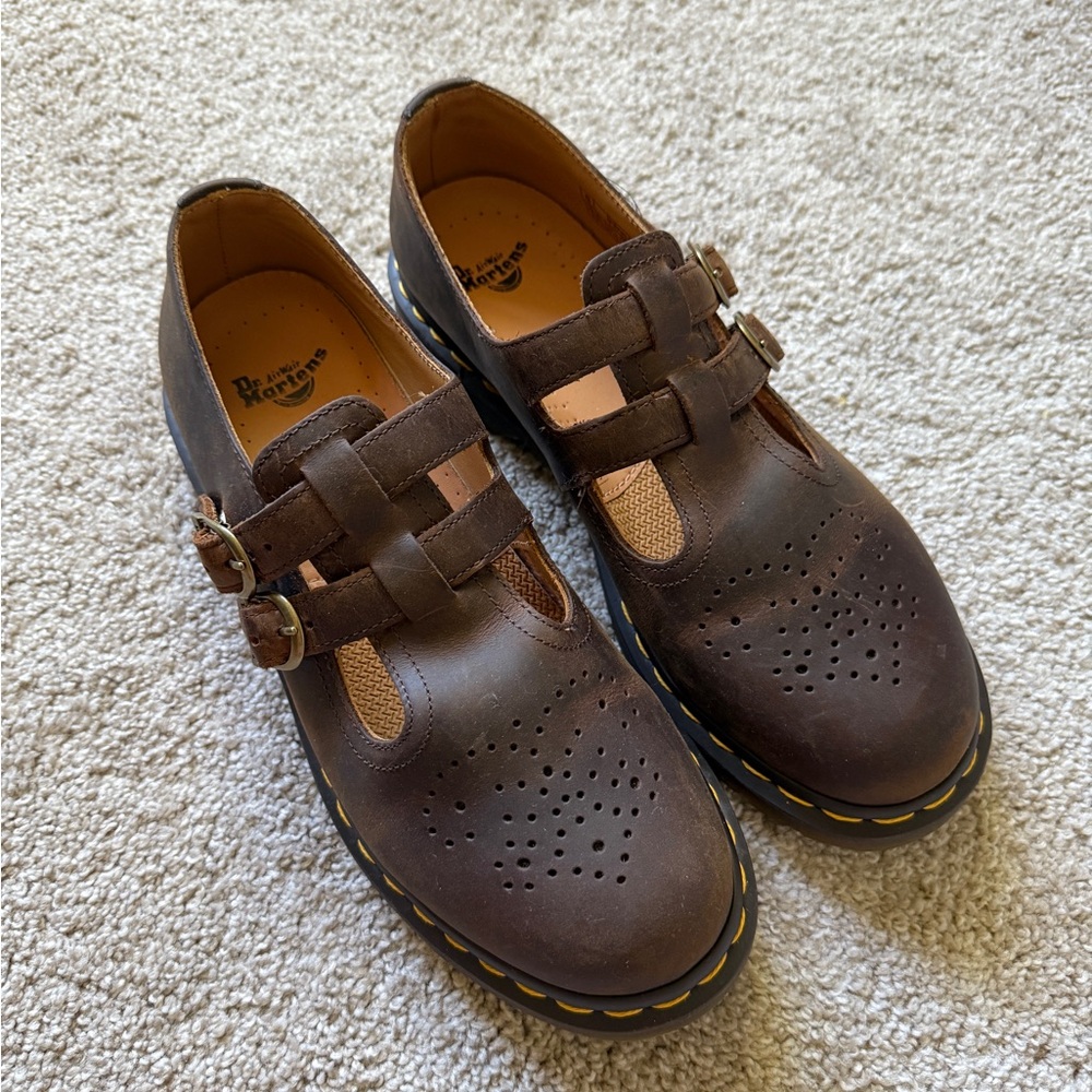 Dr. Martens Brown Leather Loafers with Buckle Straps
